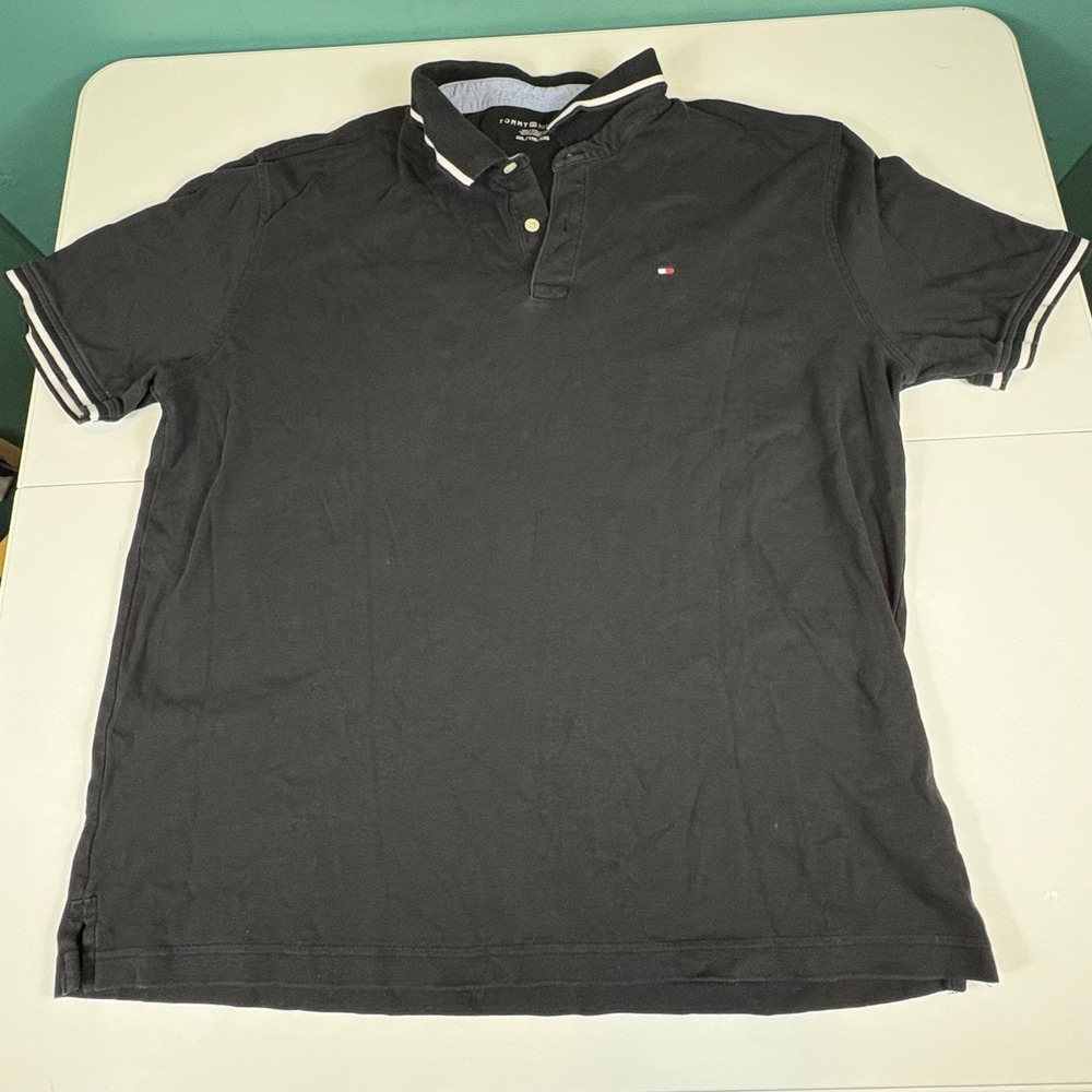 Tommy Hilfiger Black Polo‎ Shirt Mens 2XL Classic Preppy Golf